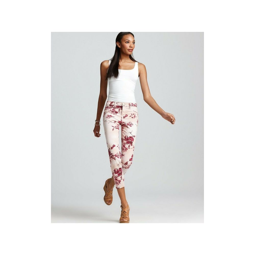 J Brand Floral Skinny Twill Capri Jeans Pink Seas
